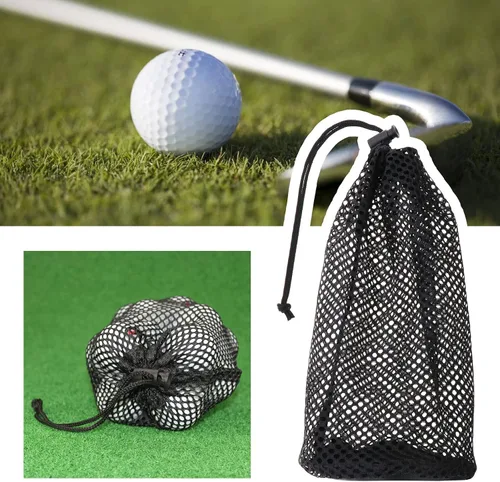 Vista 4 de SING F LTD Bolsa de almacenamiento para pelotas de golf, bolsa de malla de nailon para 48-56 pelotas - Cierre de cordón - Negro