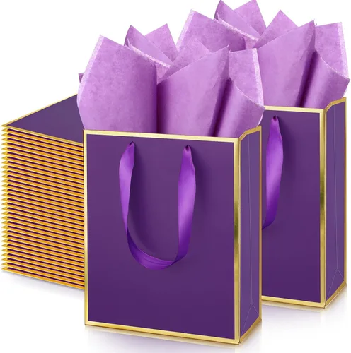 Vista 32 de Yeaqee Paquete de 100 bolsas metálicas de regalo con asa y papel de seda de papel de seda dorado para graduación, boda, padrinos de boda, regalos