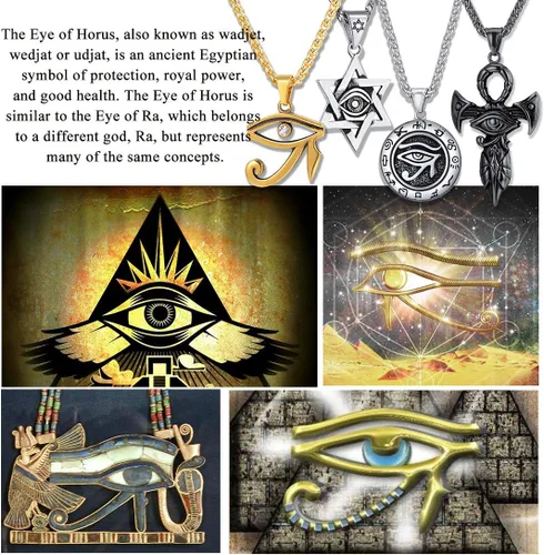 Vista 4 de U7 Horus Necklaces for Men Women, Stainless SteelBlackGold Plated Ankh Cross Egyptian Symbol Jewelry, Eye of Horrus Pendant with 22 Inch Chain