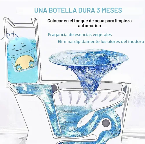 Vista 3 de Botella limpiadora de inodoros para limpiador de tanques azul lindo dinosaurio de larga duración automático limpiador de inodoro desodorante