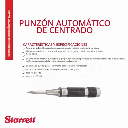 Vista 2 de Starrett 18 C Perforadora de centro automático con trazo ajustable, 5 – 1/4" de longitud, diámetro de 11/16
