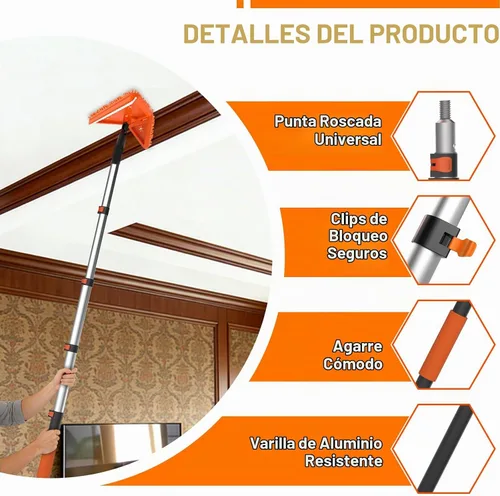 Vista 2 de LAANPOLE 26FT Reach Dusters for Cleaning, Ceiling Fan Cleaner Duster with Extension Pole, Wall and Baseboard Cleaner Mop with Handle for Window