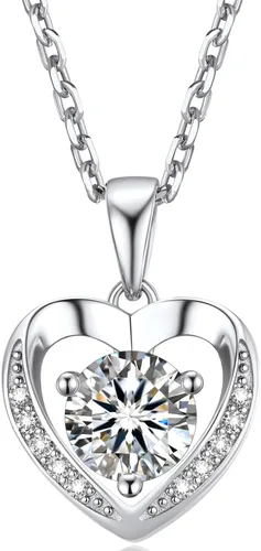 Vista 76 de MomentWish Collar de corazón para mujer, moissanita, diamante de imitación, plata de ley 925