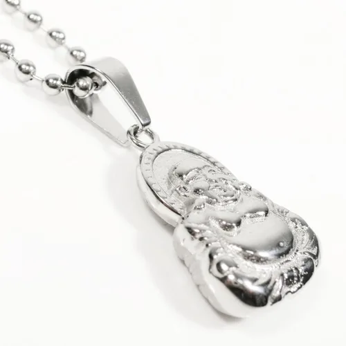 Vista 4 de Collar con colgante de Buda sonriente de acero inoxidable, Acero inoxidable
