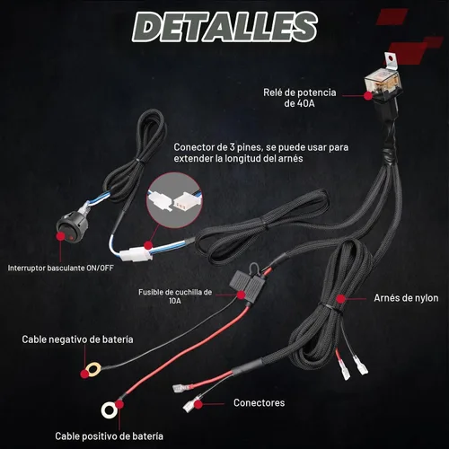 Vista 6 de OFFROADTOWN Arnés de cableado 2 cables para cubos LED Pods LED Negro