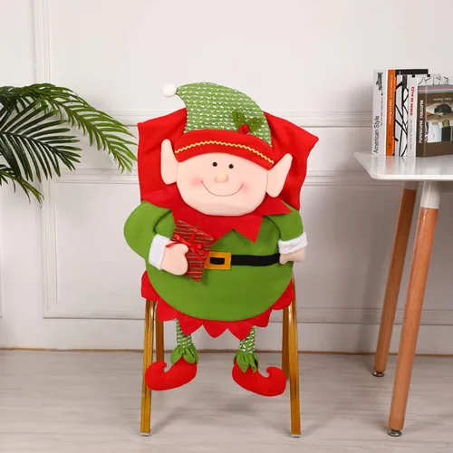 Vista 2 de Fundas para sillas de Navidad, fundas de respaldo de silla de Navidad para sillas de comedor, fundas de elfo de Navidad, decoración para casa