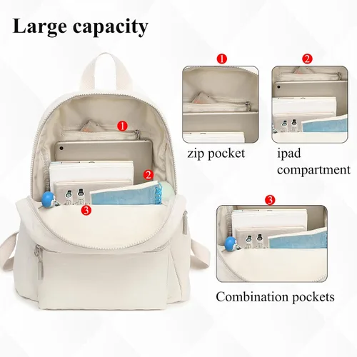 Vista 7 de LEDAOU Mini mochila para niñas, bonita mochila pequeña para mujeres, adolescentes, niños, escuela, viajes, bolso de hombro, beige, dorado
