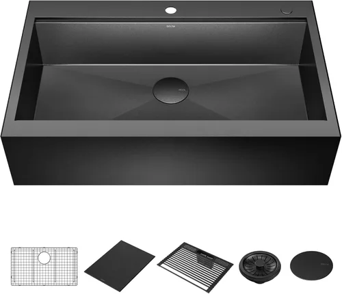 Vista 22 de DELTA FAUCET Delta Rivet 25 Pulgadas de Acero Inoxidable Negro Fregadero de Montaje Superior de Calibre 16 para Cocina con Tarja Única en Acabado