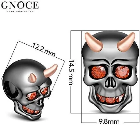 Vista 8 de GNOCE Pulsera de plata de ley 925 con colgante de calavera y corazón diseño de murciélago con cierre