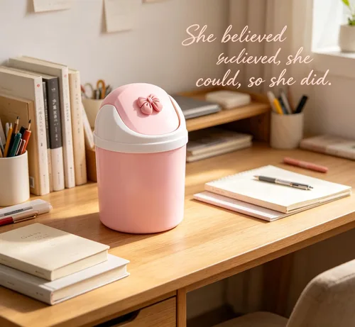 Vista 5 de Mini cubo de basura rosa para niñas con lazo rosa (resina Bownot)