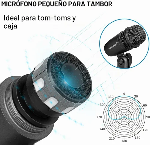 Vista 3 de Depusheng Juego de micrófonos de batería de 5 piezas con 3 micrófonos de percusión dinámicos y 2 micrófonos de percusión de condensador, ideal