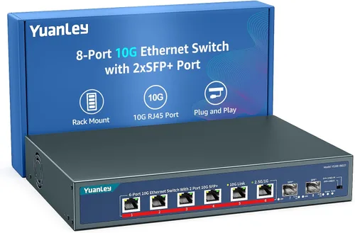 Vista 9 de Switch Ethernet no gestionado de 6 puertos 2.5G, 4 puertos Base-T de 2.5G, 2 SFP de 10G, compatible con 100/1000/2500Mbps, VLAN, sin ventilador