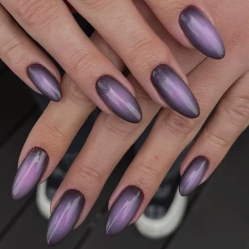 Vista 15 de GLAMERMAID Uñas postizas a presión con forma de almendra mediana, uñas de gel con punta francesa estilo gótico negro ombré, uñas postizas acrílicas