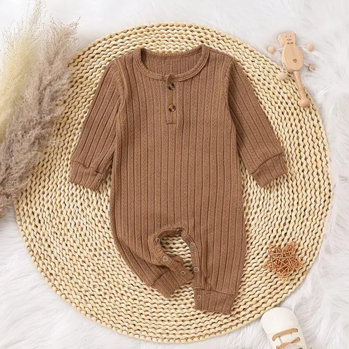 Vista 9 de Yookoom Baby Boys Girls 2 Pack Solid Romper Long Sleeve Knit Cotton Button One Piece Jumpsuit Outfits Clothes