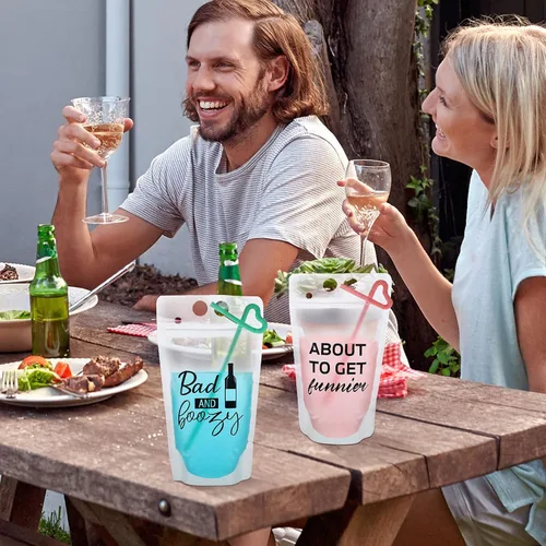 Vista 4 de Patelai Juego de 24 bolsas de jugo de verano para adultos, bolsas reutilizables para jugos de licuados, bolsas con cierre para bebidas para adultos