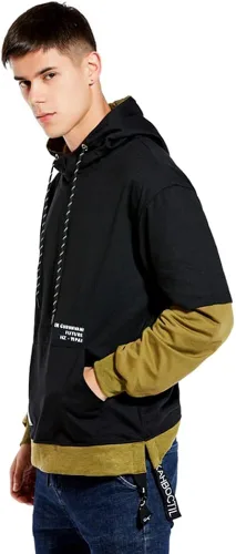Vista 3 de GURUNVANI Sudadera con capucha de color de contraste para hombre