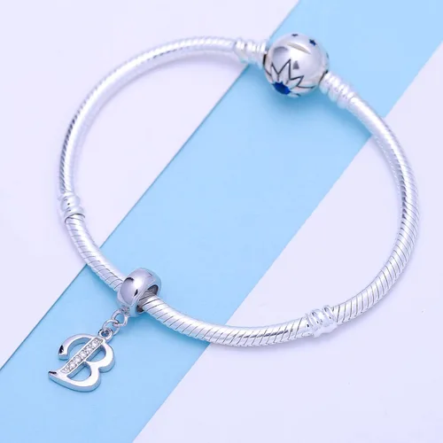 Vista 9 de ABUN Abalorio de plata de ley 925 con letra A a la Z, espaciador de inicial, con circonita cúbica transparete colgante, auténtica, para pulseras