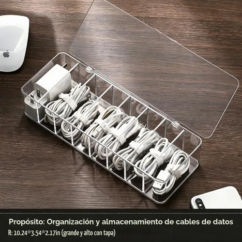Vista 6 de Caja organizadora de cables, 10.2 x 3.5 x 2.2 pulgadas, organizador de cables de escritorio con compartimentos (1)