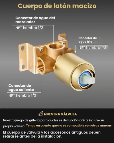 Vista 2 de Airuida - Juego de grifo de ducha dorado cepillado de 8 pulgadas, kit de válvula de ducha