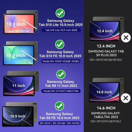 Vista 2 de Funda para Samsung Galaxy Tab S10 Lite/ S10 FE/ S9 FE 5G 10.9 Pulgadas/Galaxy Tab S9 11 Pulgadas 2023, Funda Protectora a Prueba de Golpes con Negro