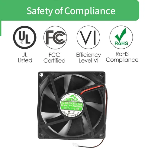 Vista 2 de 3.150 in por 3.150 in por 0.984 in 8025 12V DC 0.20A Dual Ball Bearing Ventilador de enfriamiento sin escobillas 2pin AV-F8025MB UL CE