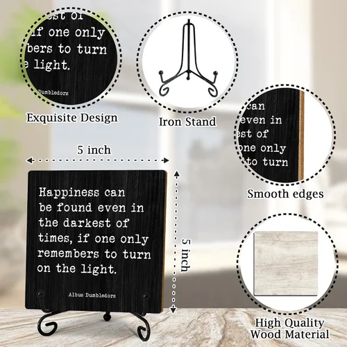 Vista 2 de Decoración de madera inspiradora de 5 pulgadas, la felicidad se puede encontrar incluso en los tiempos más oscuros, decoración motivacional de mesa