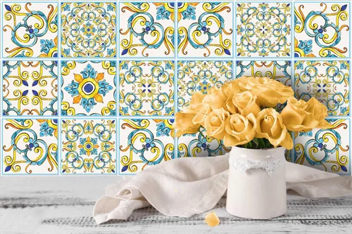 Vista 7 de IRI-GIRI Adhesivos para azulejos de loseta en muro Calcomanías de pared de vinilo impermeables de 4 x 4 pulgadas para cocina y baño Azulejos