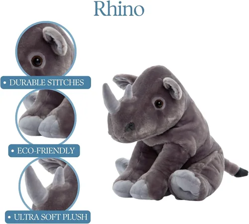Vista 6 de The Petting Zoo Rinoceronte de peluche, regalos para niños, animales salvajes del zoológico Onez, juguete de peluche jumbo de rinoceronte del sur