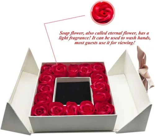 Vista 2 de BRINGSMART Flor de rosa roja regalo de boda día de la madre familia amigos joyería collar pulsera anillo de rosa roja caja de regalo de cumpleaños