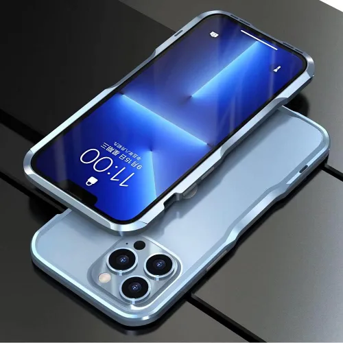 Vista 13 de Parachoques de aluminio compatibles con iPhone 12 Mini de 5.4 PULGADAS, estuche con marco metálico, parachoques delgado de diseño genial y Negro