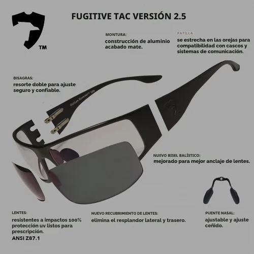 Vista 2 de OutLaw Eyewear Fugitive - Gafas de sol tácticas de aluminio y motocicleta, ANSI Z87.1 Protección contra impactos EE. UU Negro