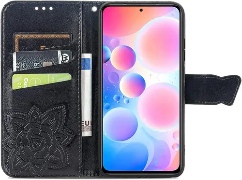 Vista 3 de Compatible con Xiaomi Redmi Note 10 Pro Funda con purpurina con tarjetero y soporte de cuero Flip Wallet Diamond Butterfly Funda protectora a prueba