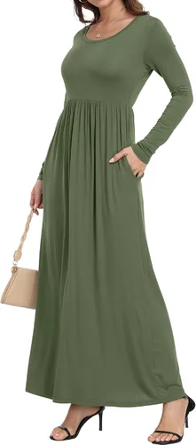 Vista 4 de Vestido largo de manga cortalarga, holgado, liso, informal y con bolsillos para mujer