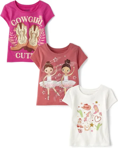 Vista 18 de The Children's Place Camisetas estampadas de manga corta para bebés y niñas pequeñas, con diseño de unicornios y mariposas, a la moda, paquete de 3