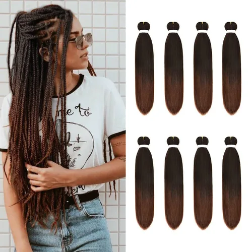 Vista 102 de 8 paquetes de extensiones preestiradas - 16 pulgadas de cabello trenzado premium, 55G/paquete, sin picazón, fijación en agua caliente, textura Perm