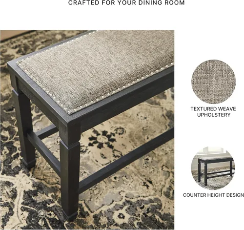 Vista 5 de Signature Design by Ashley Tyler Creek Urban Farmhouse - Banco de comedor tapizado con altura de mostrador, casi negro