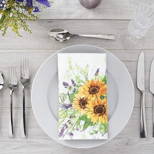 Vista 4 de Paquete de 100 toallas de mano desechables para baño, servilletas de papel de girasol, servilletas decorativas de flores de primavera para baño