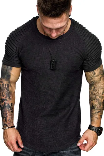 Vista 2 de COOFANDY Camiseta Muscular para Hombre de Manga Raglán Plisada Camiseta de Culturismo para Gimnasio Manga Corta Camisas de Entrenamiento de Moda
