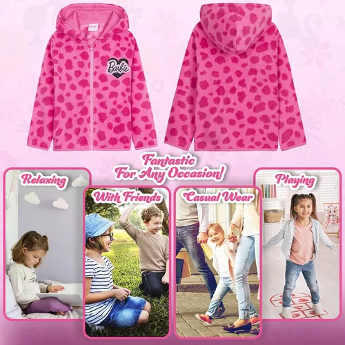 Vista 4 de Barbie Chaqueta para niñas Chaquetas de forro polar con capucha rosa para niñas