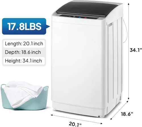 Vista 7 de ROVSUN Lavadora portátil de 17.8 libras, máquina de lavandería eléctrica completamente automática con tambor de acero inoxidable, lavadora compacta
