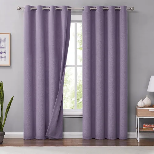 Vista 23 de Melodieux Cortinas 100% opacas para dormitorio, aislamiento térmico, reducción de ruido, cortinas de ventana de lino con ojales para sala de estar