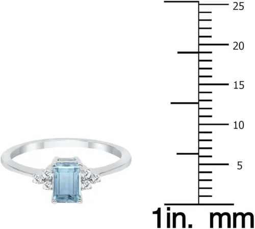Vista 5 de Gemstone and Diamond Ring in 10K White Gold (Available in Emerald, Sapphire, Blue Topaz, Amethyst, and more)