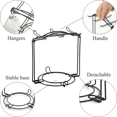 Vista 6 de YOLIFE Soporte para tazas de té. para 6 tazas, 6 platitos, 6 cucharas, desarmable., Negro Metal Cup and Saucer Display Stand, Foldable Tea Station