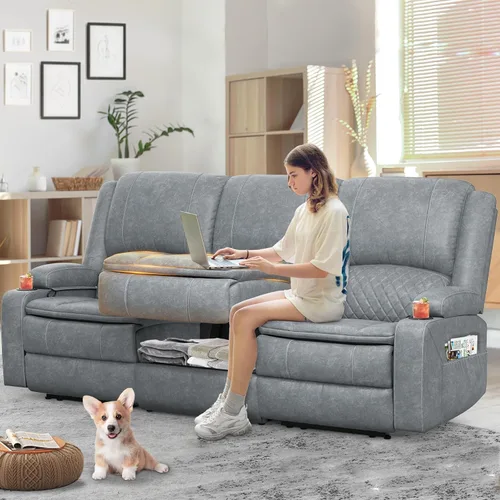 Vista 34 de Yolsali Sofá reclinable, sofá reclinable manual de 3 plazas con cojín de 2 niveles, sofás reclinables para sala de estar con consola removible