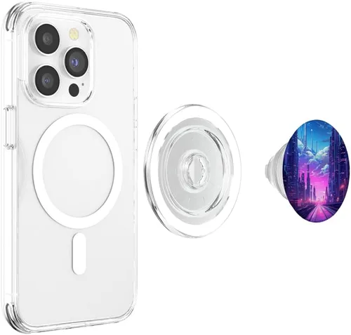 Vista 4 de Synthwave City At Night Vaporwave Retrowave PopSockets MagSafe PopGrip for iPhone