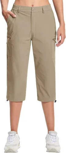 Vista 2 de TACVASEN Pantalones capri de senderismo para mujer, 5 bolsillos, ligeros, de secado rápido, debajo de la rodilla, pantalones cortos deportivos