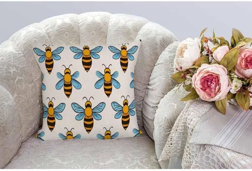 Vista 2 de HGOD DESIGNS Funda de almohada de abejas, funda de almohada decorativa de abeja de miel, fundas de almohada de lino y algodón para interiores