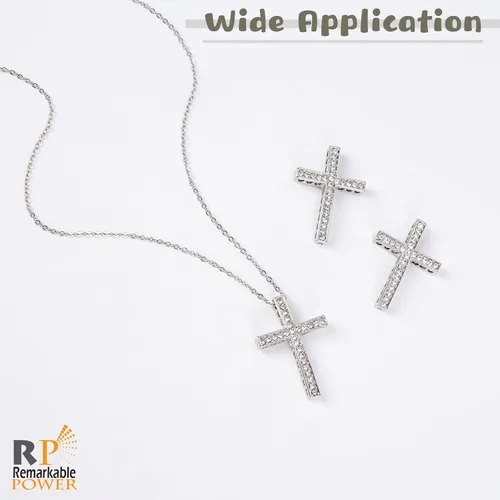 Vista 2 de Colgante de cuentas de plata con dije de cruz de diamantes de imitación para pulsera y joyería