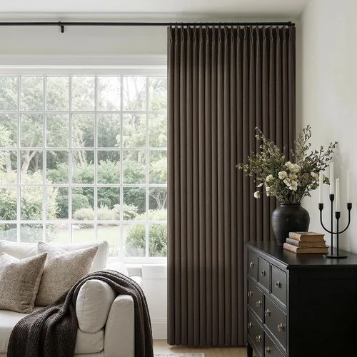 Vista 50 de TWODRAPES Juego de 2 paneles de cortinas plisadas de lino de 96 pulgadas de Avena