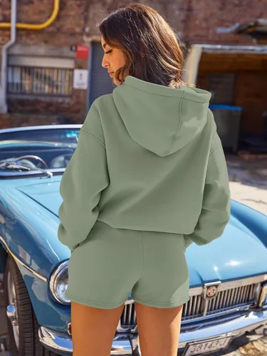 Vista 3 de AUTOMET Conjunto de 2 piezas para mujer, sudadera con capucha de gran tamaño, conjunto de ropa casual para otoño, ropa de moda